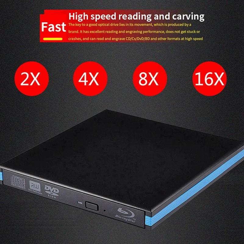 New-Blu-Ray Burner Player USB 3.0 CD DVD External Bluray Drive Writer Reader For  Windows PC Laptop Desktop