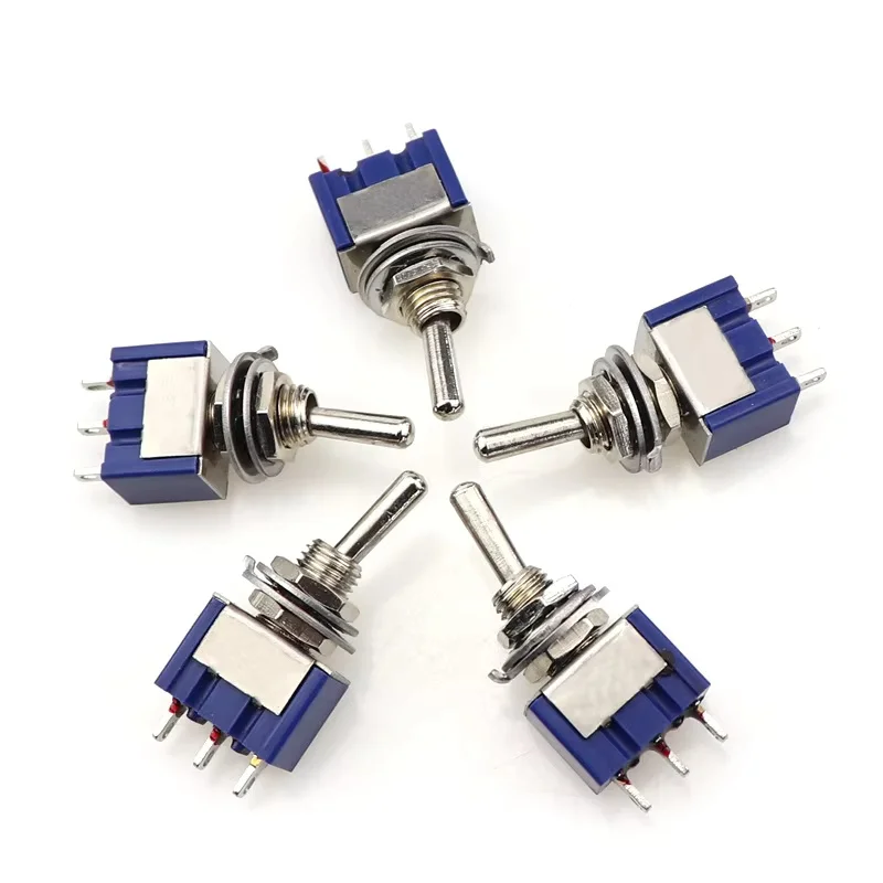 

5PC Miniature Toggle Switch Single Pole Double Throw SPDT DPDT ON-OFF-ON ON-ON 120VAC 6A 1/4 Inch Mounting MTS-102,103,101,202,