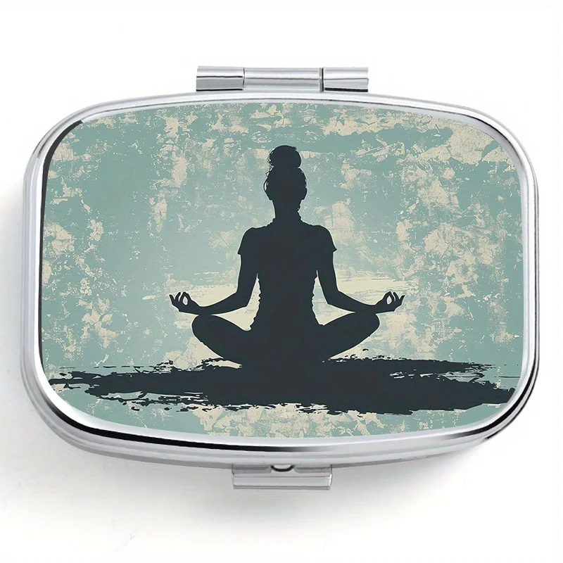 Yoga Girl Silhouette Printed Square Pill Box with Two Compartments, Multiple Compartments, Storage and Sealing Box