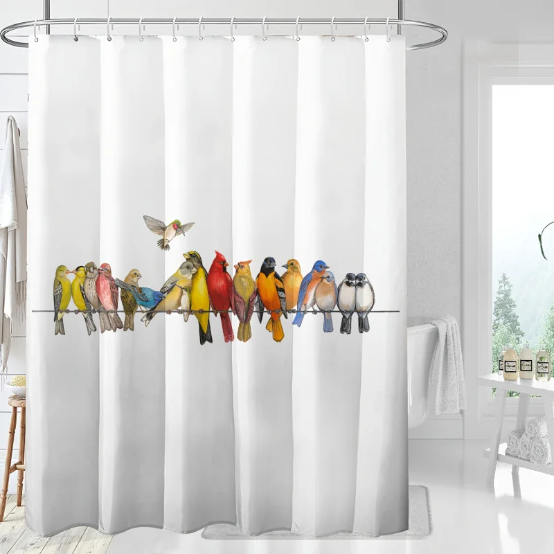 1pc cartoon bird , waterproof with plastic shower hook, parrot pattern printed window curtain decoration,