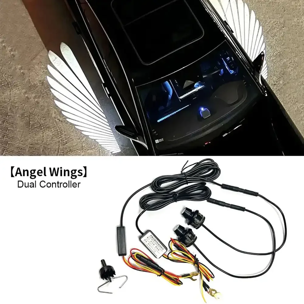 2Pcs Car Angel Wings Welcome Light 12V Rearview Mirror Dynamic Carpet Light Ambient Light Decorative Atmosphere Light Strips