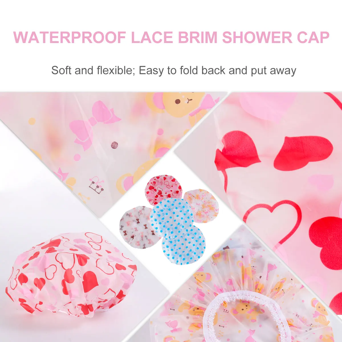 

5pcs Waterproof Bath Hats Elastic Eva Hair Caps Reusable Shower Caps Foldable Lightweight Hair Cover For Women Salon Spa Travel