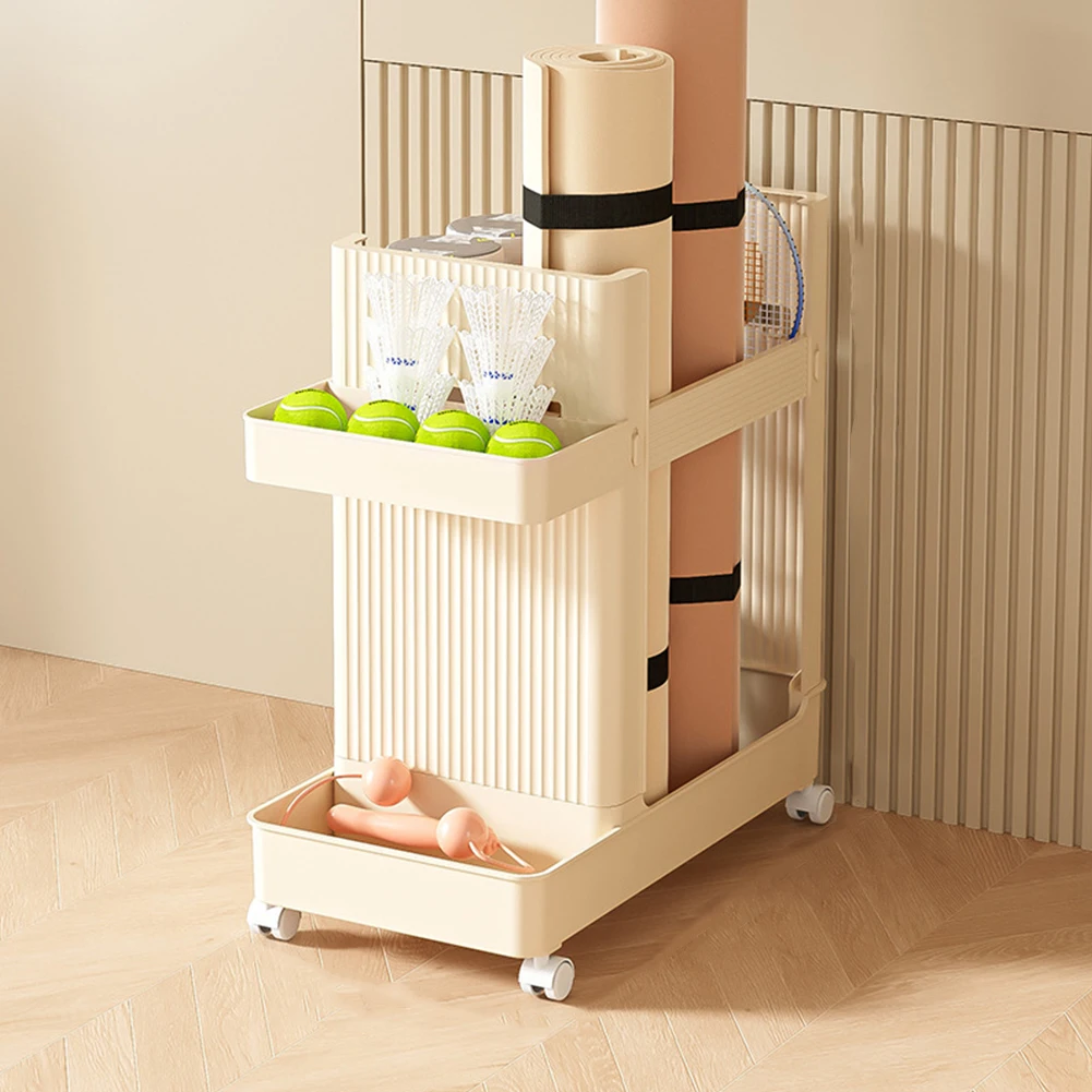 

Тележка-органайзер для спортивного инвентаря на колесах, держатель для тренажеров, стойка для хранения ковриков для йоги, органайзер для фитнес-оборудования и спортивных инструментов