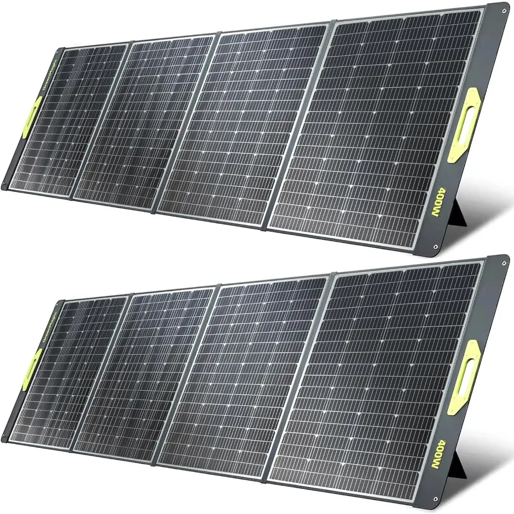 800W Portable Solar Panel, 2pcs 400W Portable Solar Panels 39V, 23% Efficiency Foldable IP67 Waterproof Adjustable Kickstands