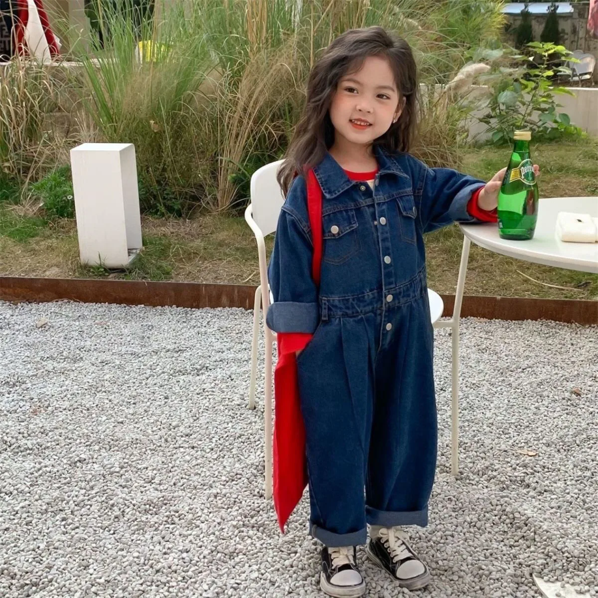 Children's Jumpsuit Spring and Autumn New Style Boys and Girls Long Sleeved Denim Jumpsuit