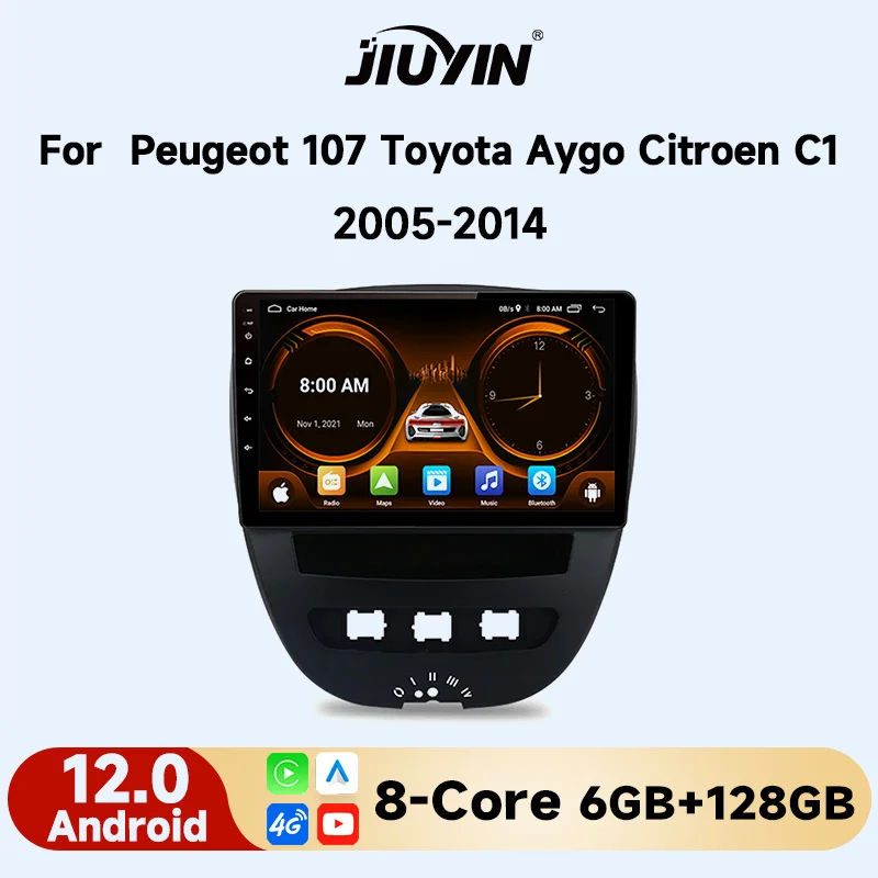 

JIUYIN 2din Android Car Radio Multimedia Video Player for Peugeot 107 Toyota Aygo Citroen C1 GPS Carplay Auto 4G RDS