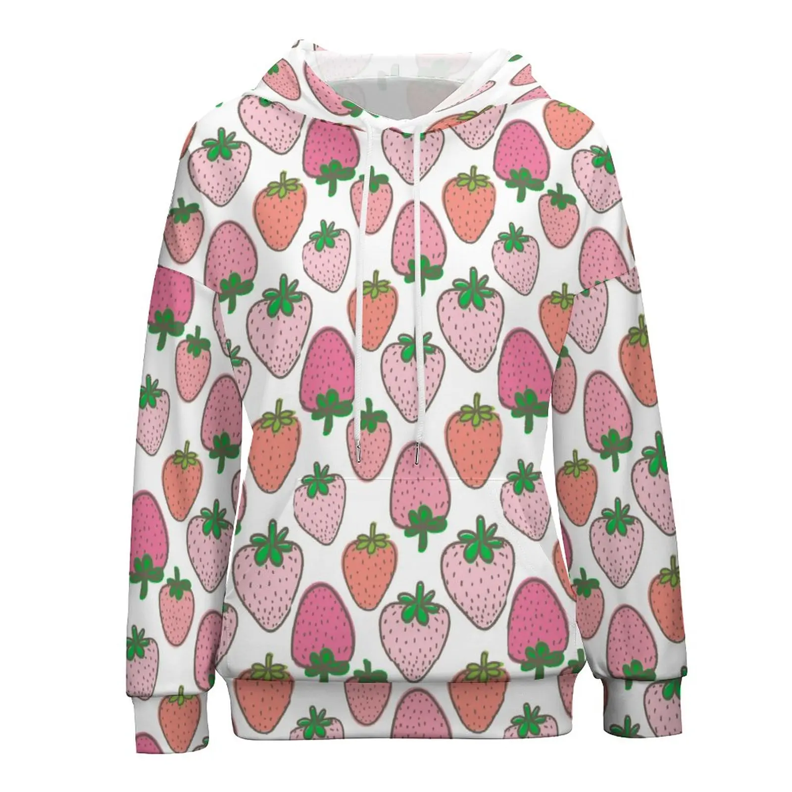 Pinky Fresh Strawberry Sudadera con capucha Poliéster Dulce Dulce Sudaderas con capucha Ropa de calle para mujer Sudadera con capucha de gran tamaño