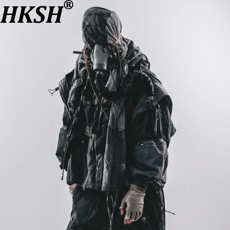 

HKSH 2026 Spring New Men Tide Punk Washed Vintage Multi-layer Structure Coat Patchwork Detachable Dark Waste Land Jacket HK17080