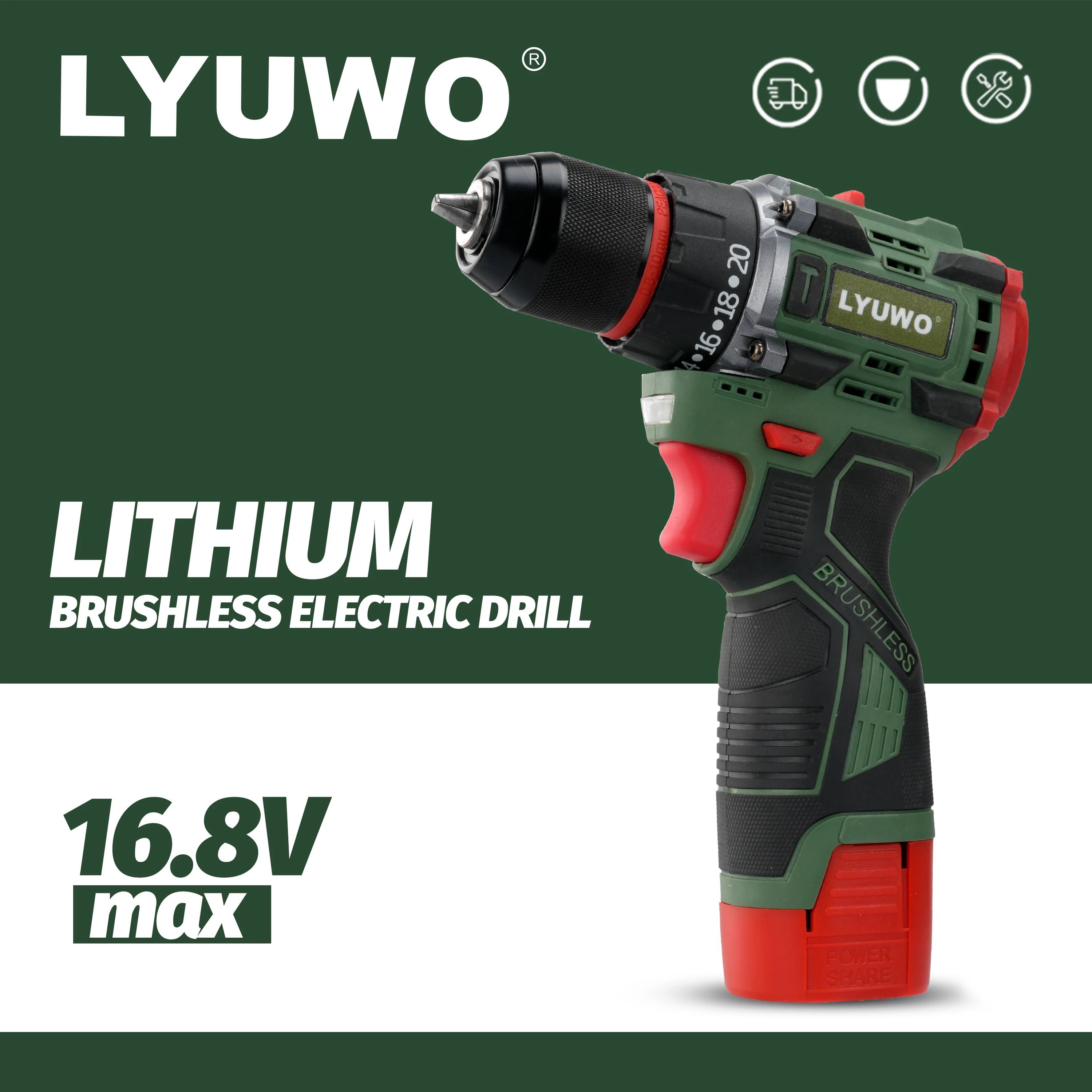 LYUWO Rechargeable Household Tool Multifunctional Brushless High Torque Hand Electric Screwdriver Lithium Electric Impact Drill