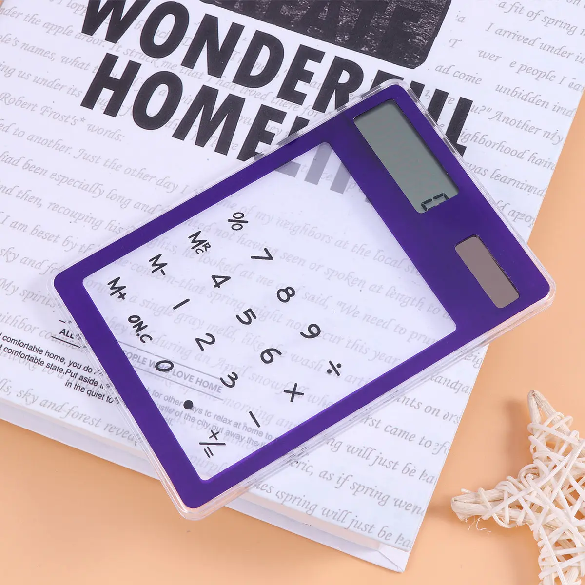 Solar Calculator Touch Panel Transparent Design Purple Portable Lightweight Compact for School Home Office Use 8-Digit LCD