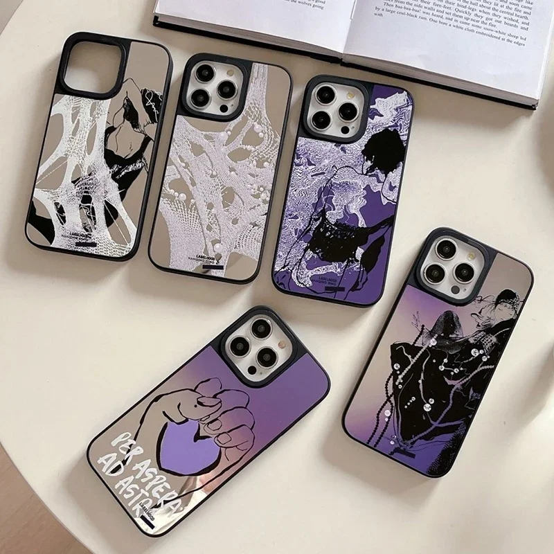 

Simple Fashion Black Border Mirror Surface MagSafe Phone Case Cover for IPhone 11 12 13 14 15 16 Pro Max Case