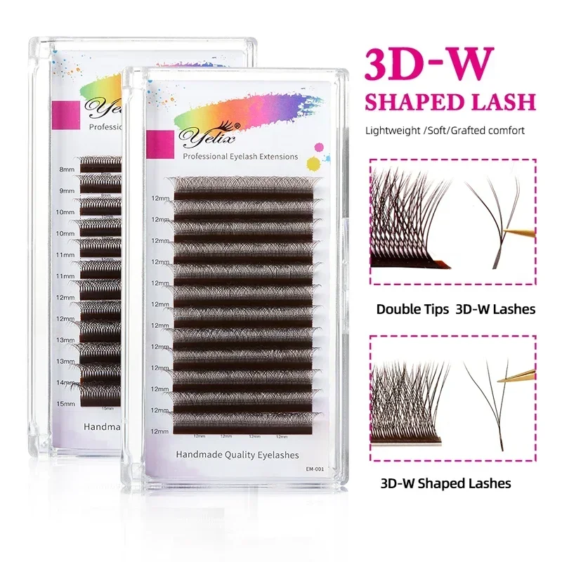 Yelix 3D W Shaped Soft Lash Extension Supplies 0.07 Brown Eyelashes Wholesale Natural Makeup Y Clusters Individual Lashes