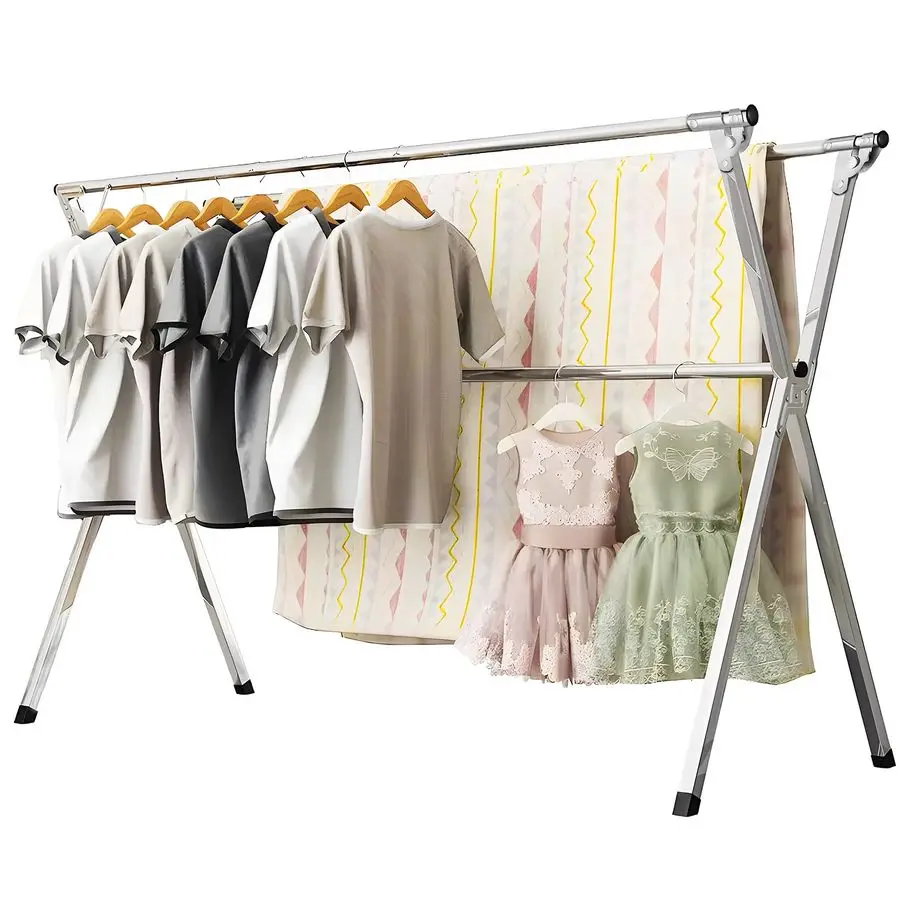 

79 Inches Stainless Steel Clothes Drying Rack, Heavy Duty Laundry Drying Rack Folding Indoor Outdoor, Portable Drying Rack Cloth