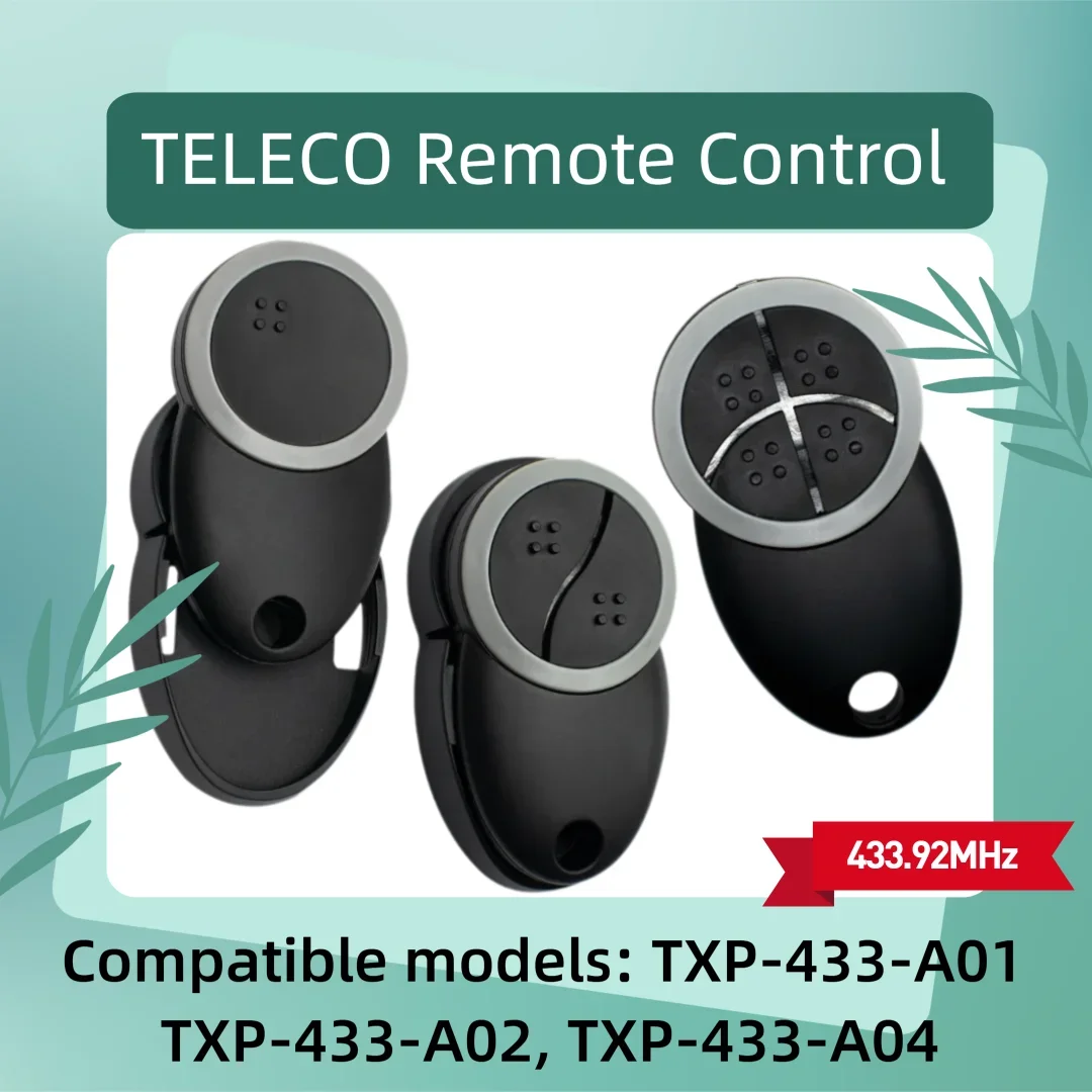 

For TELECO TXP-433-A01 TXP-433-A02 TXP-433-A04 Garage Door Remote Control 433.92MHz Rolling Code Handheld Transmitter