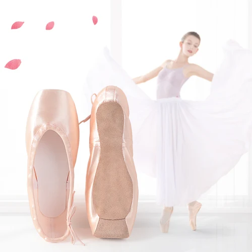 Imagen 2 del producto Zapatos de punta de Ballet profesional con suela de cuero genuino, zapatos de Ballet de satén para mujer con cintas para bailarina profesional