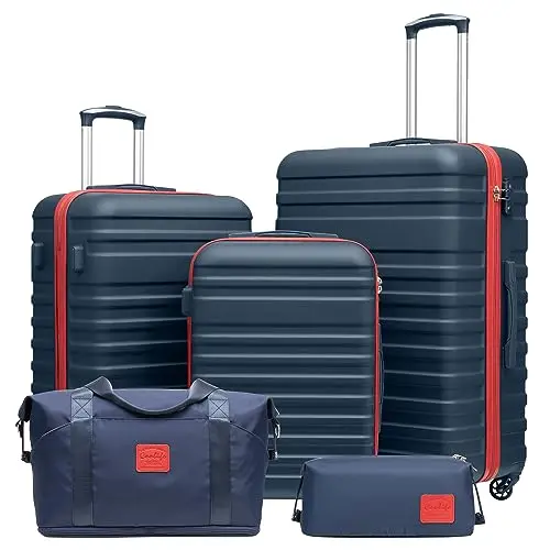 

Coolife Suitcase Set 5 Piece Luggage Set Carry On Hardside Luggage with TSA Lock Spinner Wheels (Navy+Red, 5 piece set)