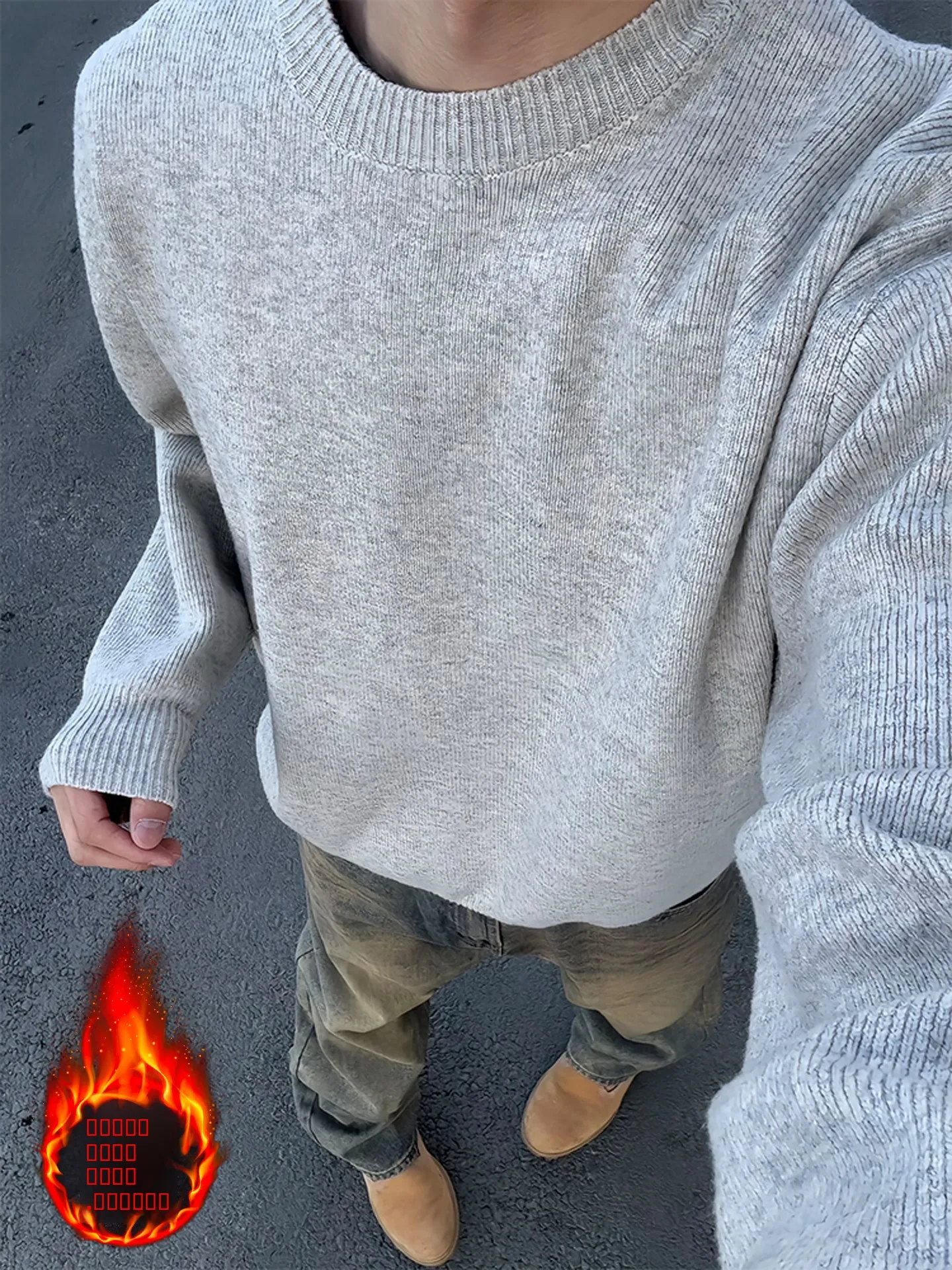 

Men's Fce Lined Knitwear round Ne Thiened Lazy Sle Base irt Winter Warm Leisure Home Outdoor Long Sve Sweater