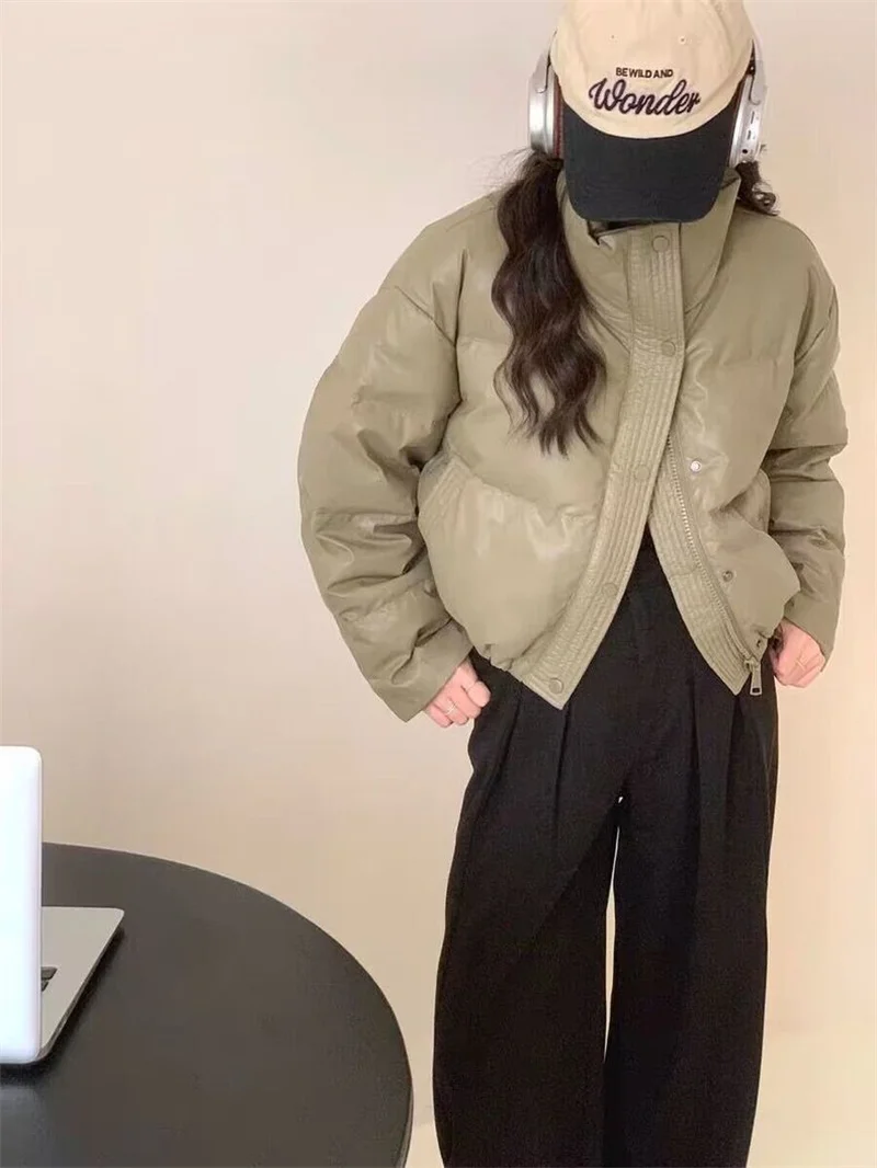 Winter Parkas Thick Bread Coat2026New Disposable PU Leather Down Cotton-Padded Jacket Women Short Warm Cotton Padded Coat Female