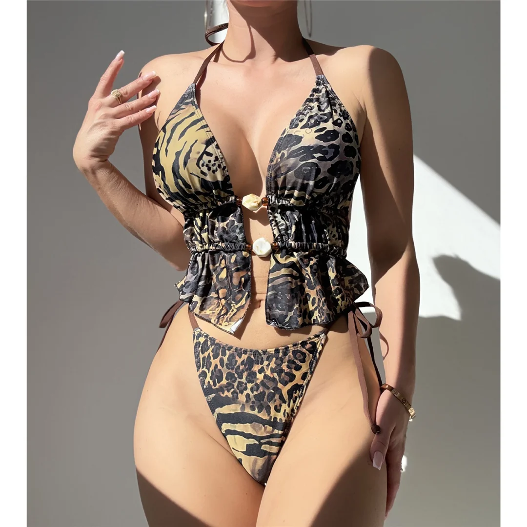 S - XL Bedruckter Tankini-Bikini, Damen-Badeanzug, zweiteiliges Bikini-Set, gepolsterter Badeanzug, Badebekleidung, Modell V7483. – Detail 2