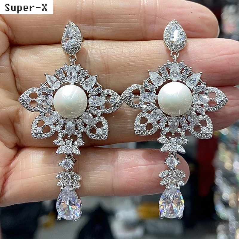 

Women Earrings Luxury Jewelry Zircon Copper Flower Earrings Female Elegant Wedding Dinner Party Jewellery Cute Gift