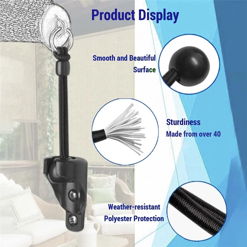 

G6-Upgraded Bungee Kit And End Cap Outdoor Roller Sun Shade Replacement Accessories Shade Tie Downs Elastic Windproof Cord Buckl