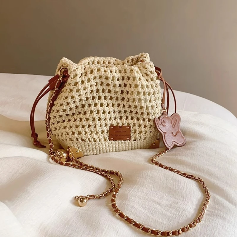 Women's Chic Summer Knit Crossbody Bag with Adjustable Strap  Versatile Commuter Handbag with Polyester Lining image 3