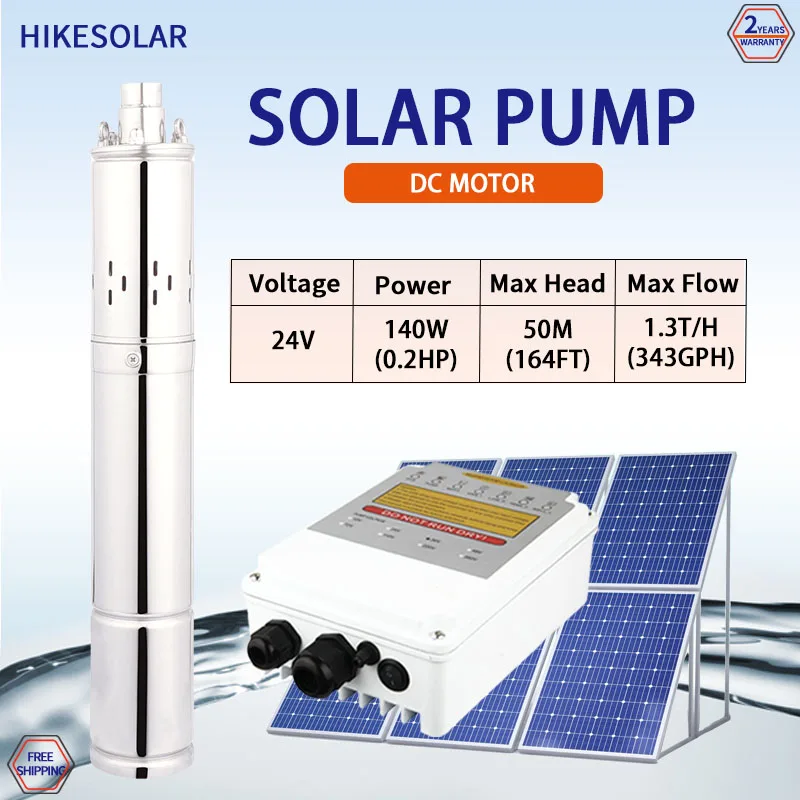 Solar water pump 140w 0.2HP Submersible Pump SS304 Impeller 24v Best Pric 3“ DC solar water pump for Agriculture garden and farm