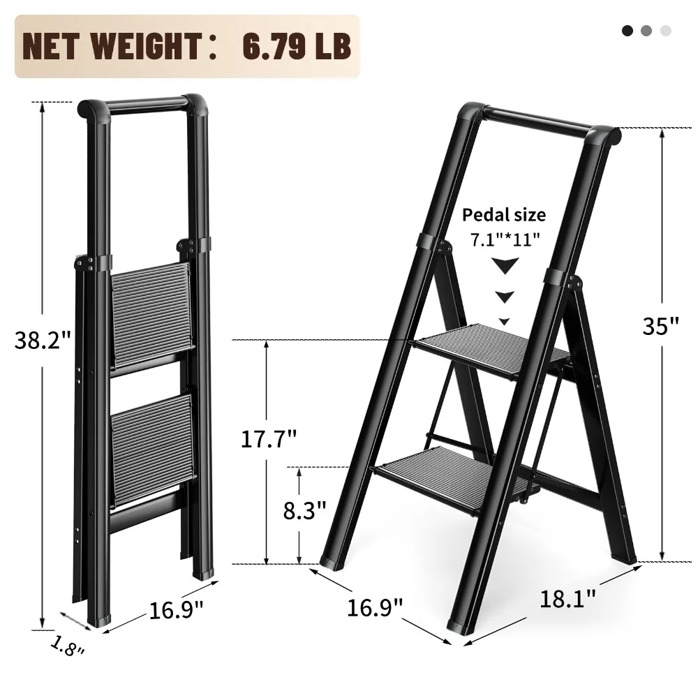 Ladnamy Two Step Folding Ladder Household Herringbone Ladder Indoor Thick Aluminum Alloy Rack Multifunctional Ladder Stool