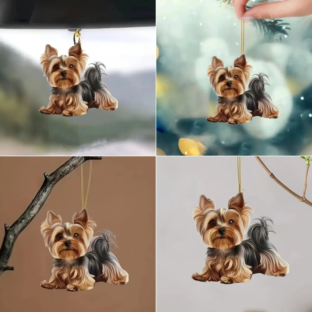 Cute Yorkshire Terrier Dog Acrylic Pendant Versatile Charm Puppy Keychain For Car Mirrors, Backpacks & Home, Festive Party Decor