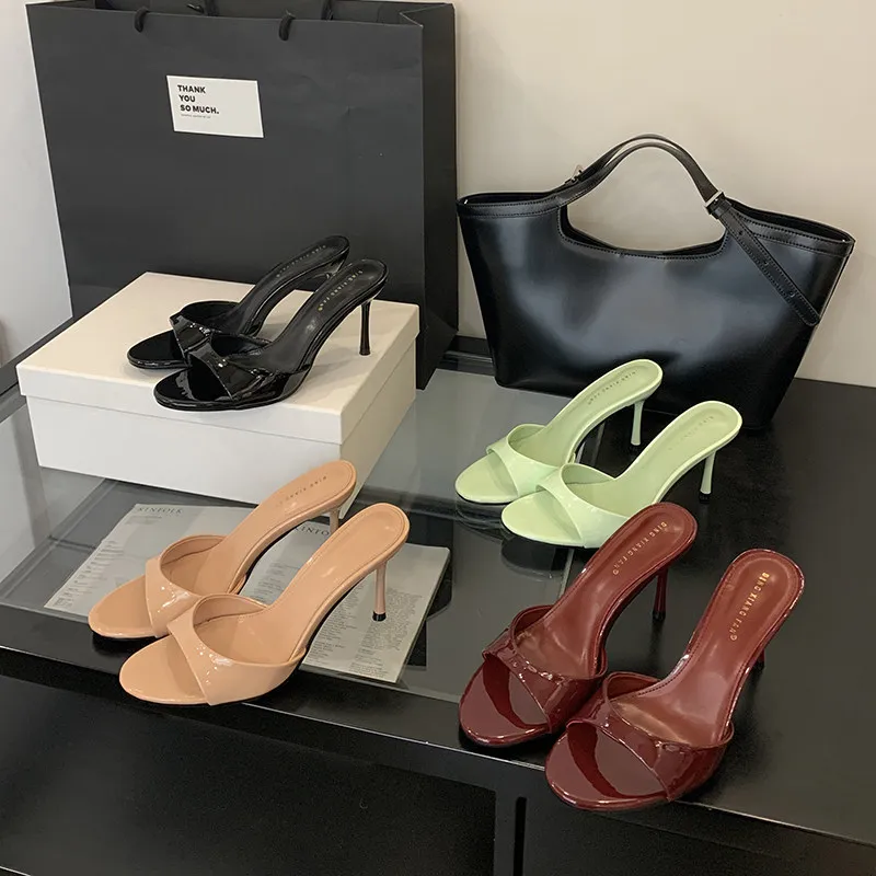 

Fashion Designer New Women's High Heel Toe Slippers Ladies Fashion Round Toe Thin Heels Sandals Sexy Elegant Slippers for Women