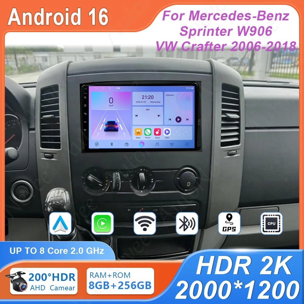 For Mercedes-Benz Sprinter W906 VW Crafter 2006-2018 Car Radio wifi BT cpu touch screen Navigation Wireless DVD Android Auto 4G