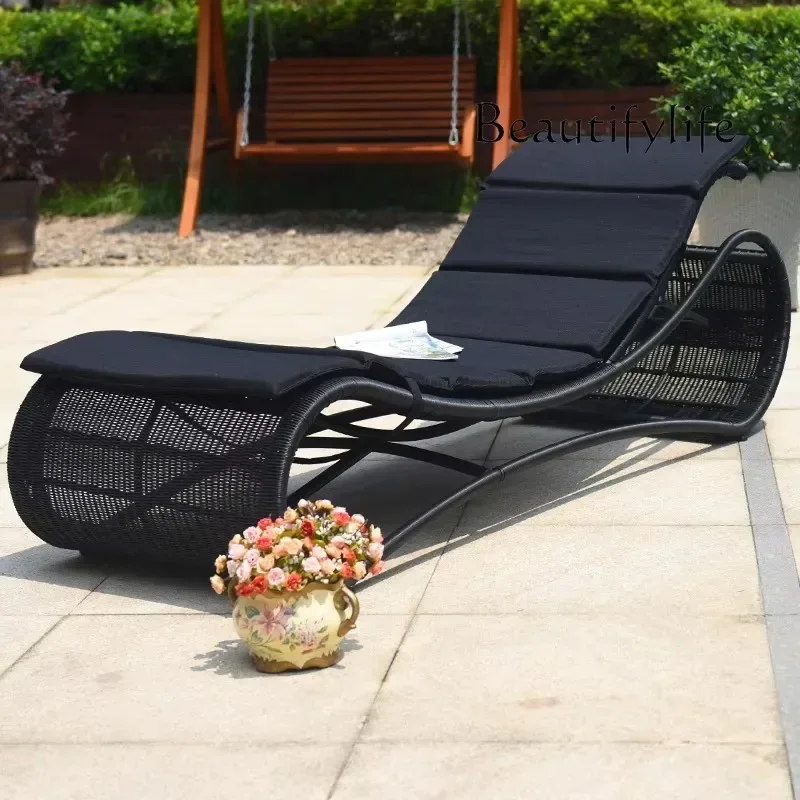 0 Outdoor Furniture Rattan Bed Lunch Break Balcony Leisure Rattan Bed Beach Bed Recliner