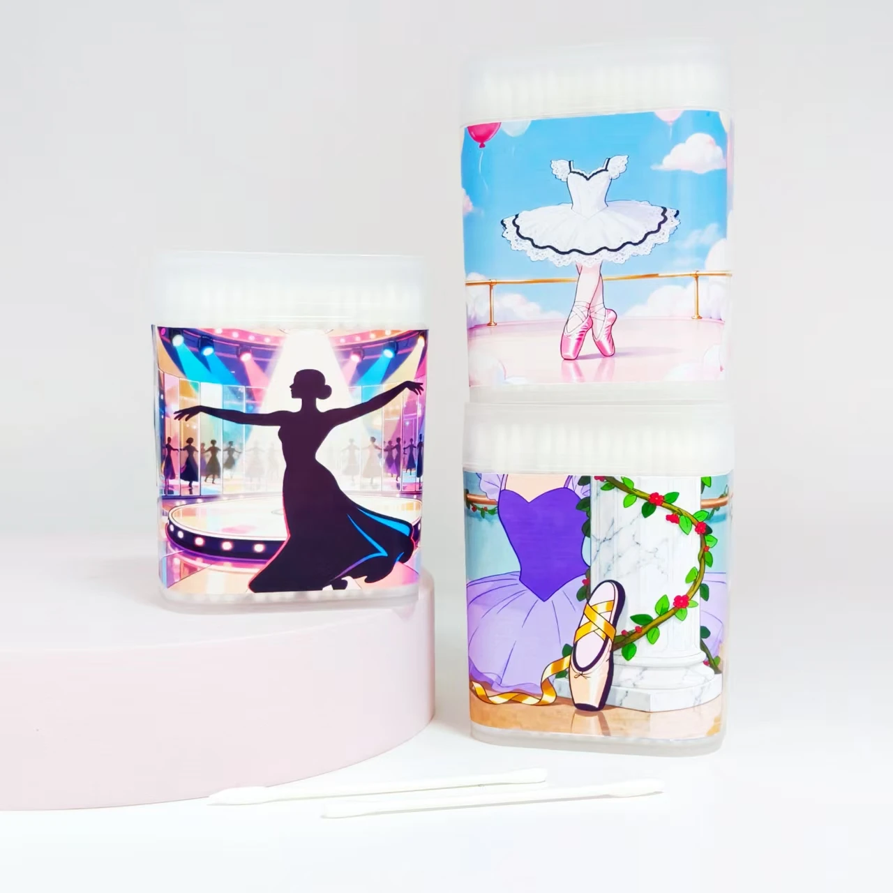 600 pz/1000 pz modello balletto albero sottile tampone di cotone bianco satinato in scatola tampone di cotone regalo a doppia estremità