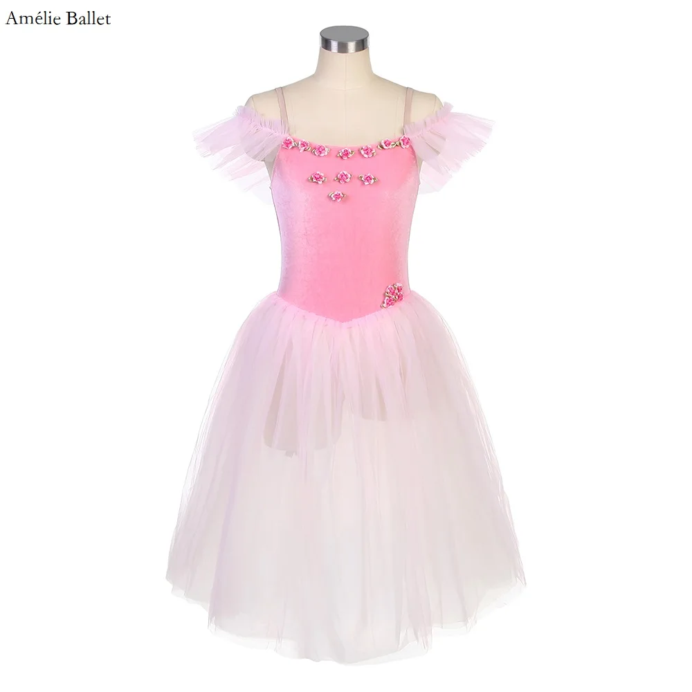 

18582 Pink Velvet Bodice and Soft Tulle Long Ballet Tutu for Girls & Women Dancing Dress Romantic Ballet Tutu Costume