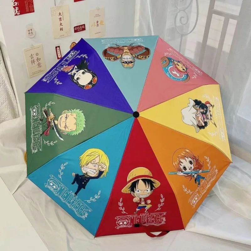 

One Piece Anime Luffy Zoro Chopper Ace Robin Nami Fully Automatic Umbrella Cute Cartoon Rain Dual-Use Folding Parasol Wholesale
