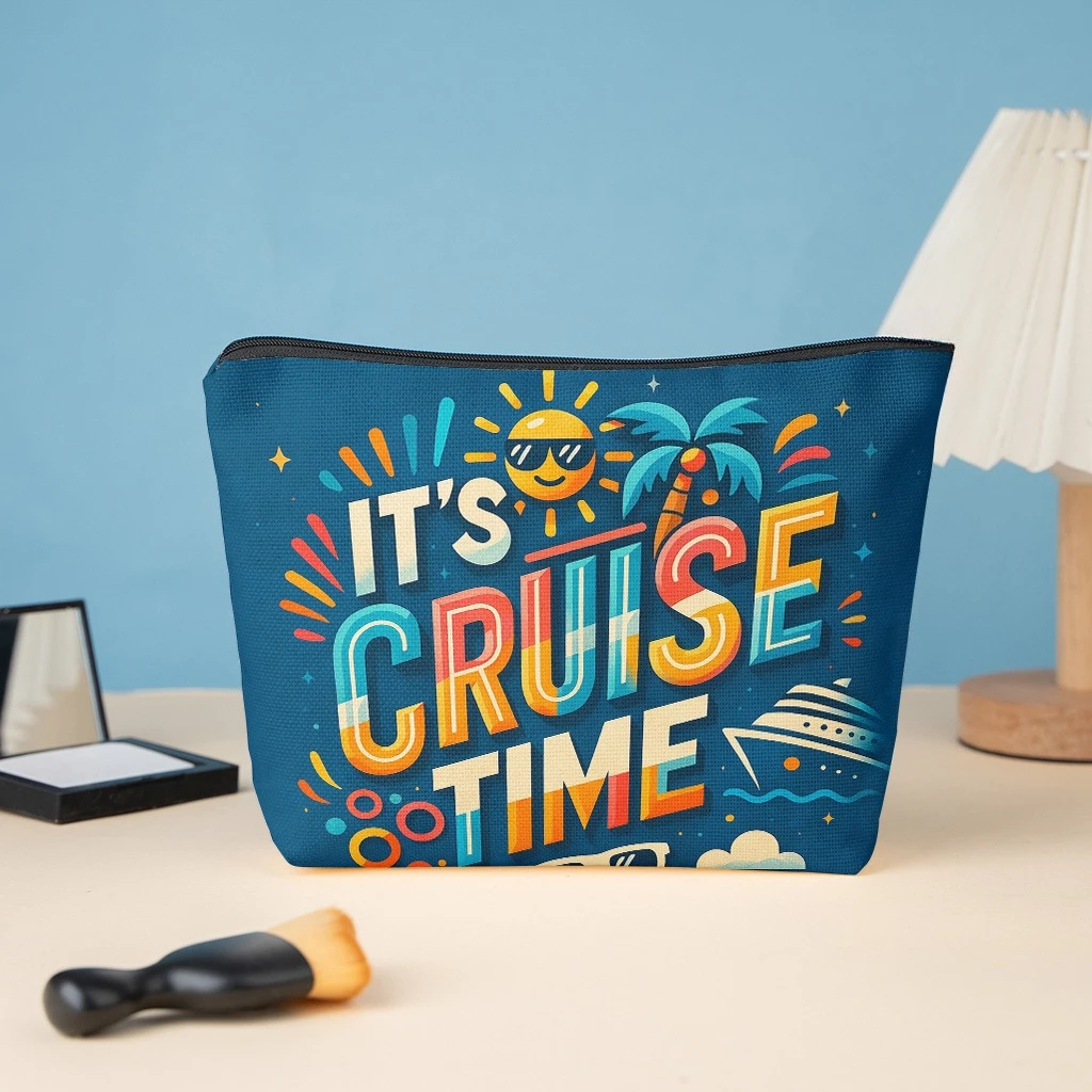 1pc Cruise Time Multi-Use Zippered Bag - Cosmetic & Wallet Organizer with Double-Sided Print, Suitable for Skincare Storage