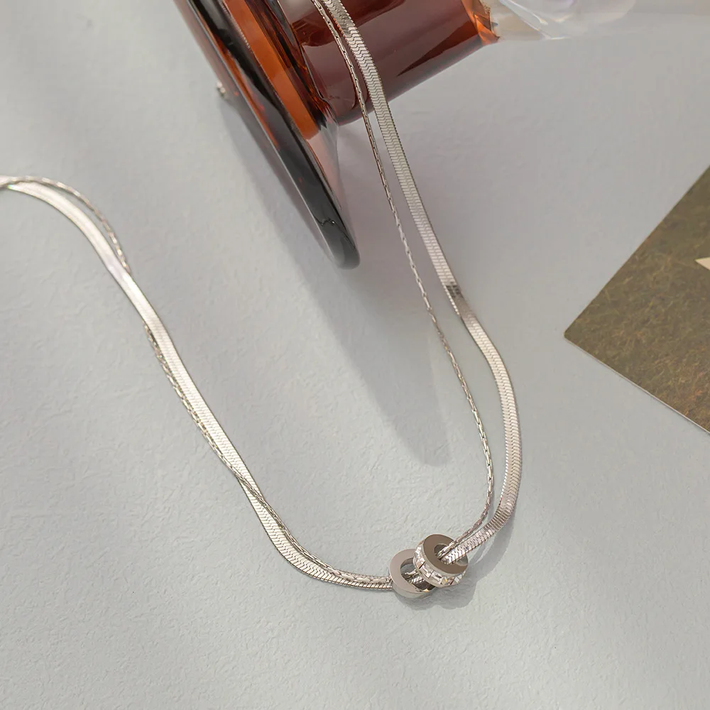 Stainless Steel Double Layer Clear Zircon Necklace for Women Kpop Minimalist Clavicle Chains 2023 Trendy Lucky Jewelry Gift
