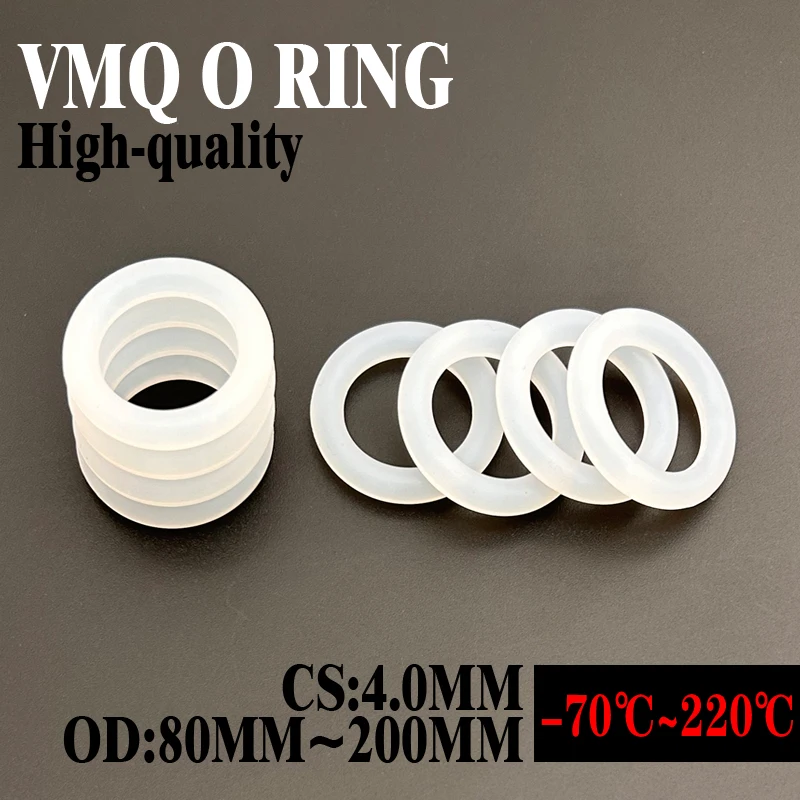 

10Pcs White Food Grade Silicone O Ring Gasket CS 4mm OD 80~200mm Waterproof Washer VMQ O Rings Silicone Ring Round O Shape