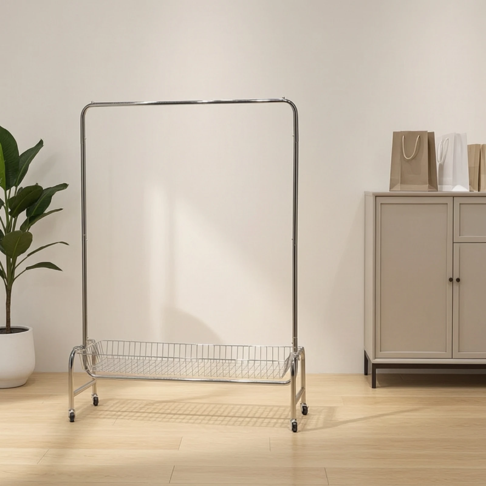 Clothes Rack with Basket Freestanding Rolling Clothes Rack Movable Space-Saving for Laundry Room, Bedroom