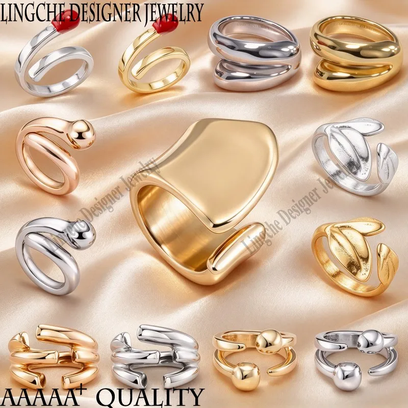 Luxury Trendy Geometric Open Cuff Ring Smooth Polished Silver Adjustable Stackable Rings Women Minimalist Statement 18k Jewelry