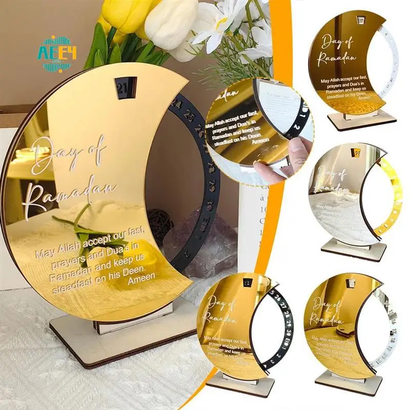 

AEE4-Ramadan Advent Calendar, Ramadan Advent Countdown Mubarak Acrylic Moon Ornament Ramadan Table Decoration