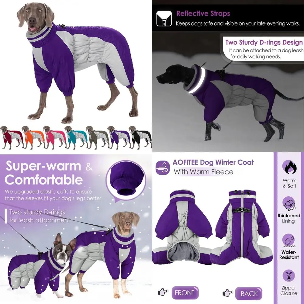 

Winter Puffer Jacket with Built-in Harness for Dogs, Windproof & Reflective, Full Body Fleece for Small to Large Pets