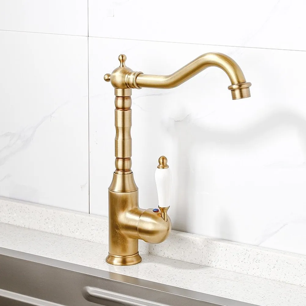 Swivel Spout Faucet Antique Brass Faucet For Washing Large Items 360 Degree Rotation Steady Water Flow Leak Resistant Design