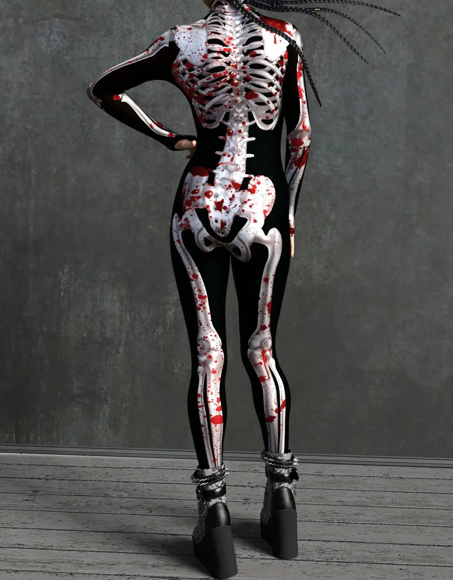 Halloween-Horror-Party Damen Sexy Mehrfarbiger Totenkopf-Print Jumpsuit Kleidung für Feiertagspartys, Maskenbälle und Bühnenauftritte – Detail 7