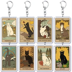 Cute Black Cat Retro Tarot Pai Graffiti Keychain for Accessories Bag Pendant Kitten Meow Key Chain Ring Keyring Jewelry Gifts