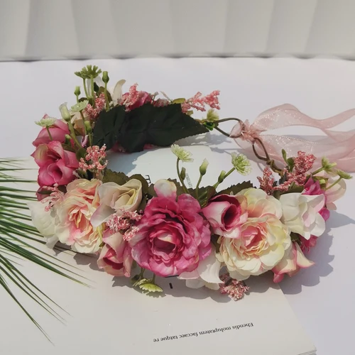 Corona de flores de rosa y peonía, diademas hechas a mano, accesorios para el cabello de boda para mujeres, damas de honor nupcial, diademas de flores para niñas