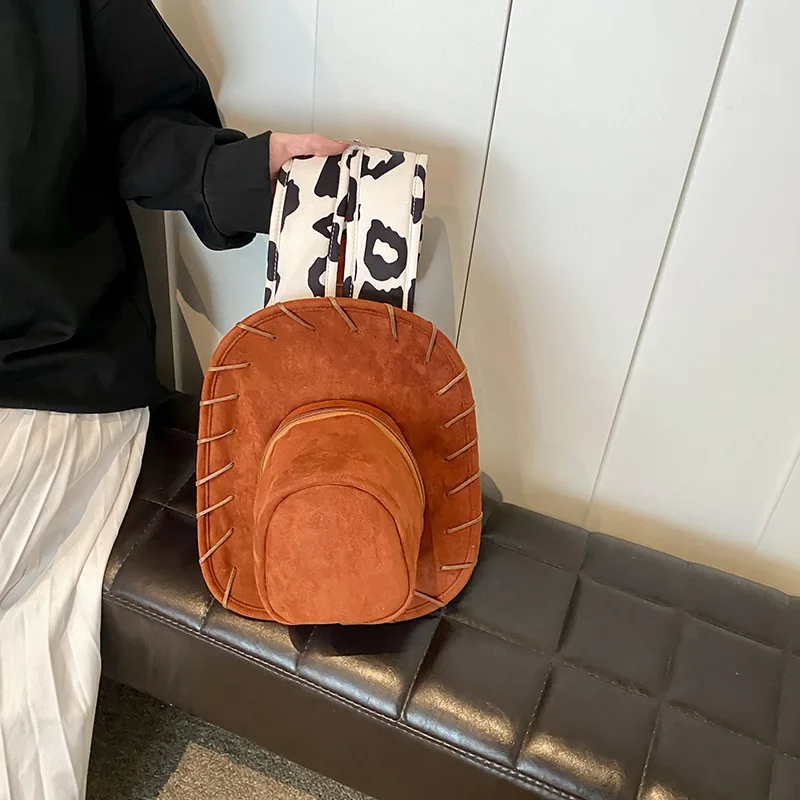 1PCS Backpack Polyester Material Backpack Suede‑like Texture Polyester Backpack Stitching Decoration Unique Shape Casual Street