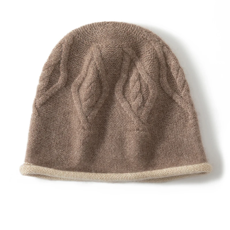 

Women Hat Winter New 35% Cashmere Knitted Headgears Soft Warm Hats Lady Fashion Patchwork Color Thicken Cap Female Cashmere Cap