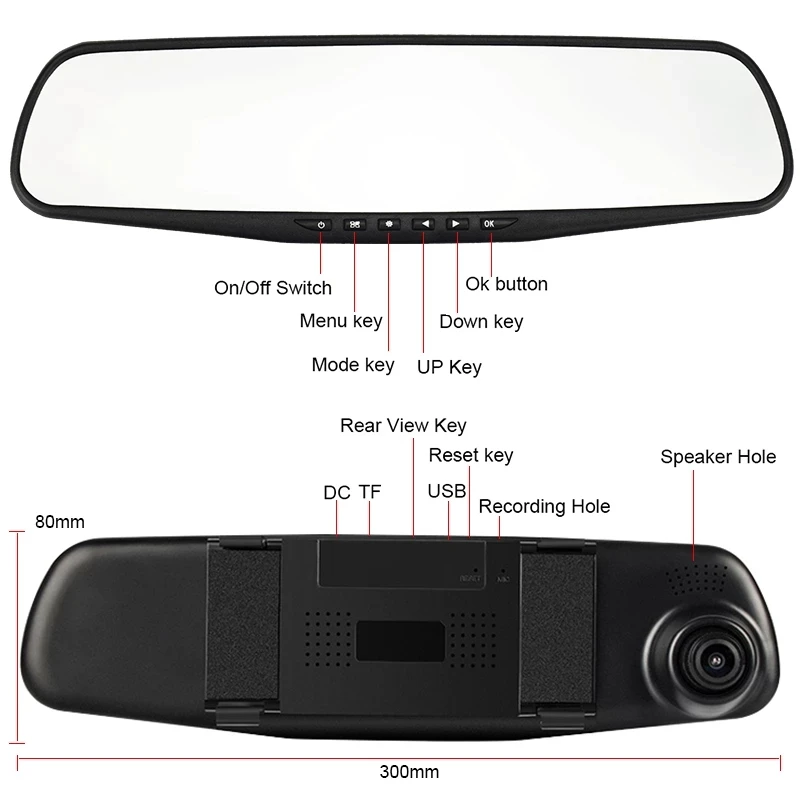 4.3 بوصة سيارة DVR عدسة مزدوجة كاميرا سيارة كامل HD 1080P مسجل فيديو مرآة الرؤية الخلفية مع الرؤية الخلفية DVR داش كام مسجل السيارات #2