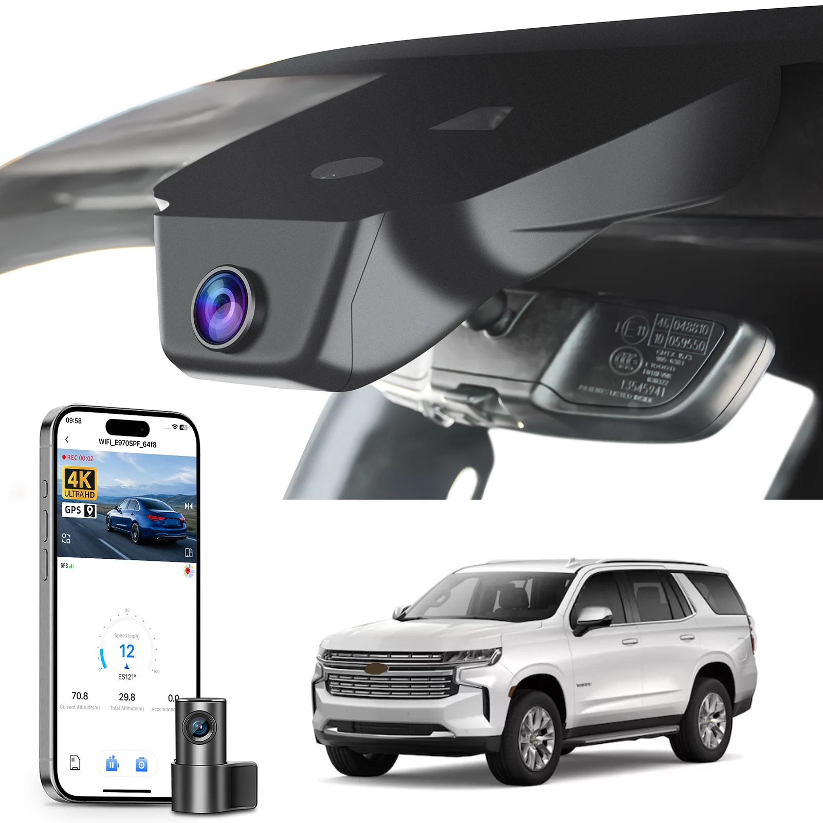 Câmera Veicular Mangoal Dedicada 4K para Chevy Suburban e Chevy Tahoe 2015-2026 com GPS, WiFi e APP - Plug and Play